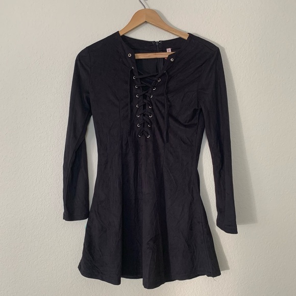 RAGA x Revolve Black Desert Storm Long Sleeve Mini Dress Size XS Lace-Up Front - Picture 10 of 10